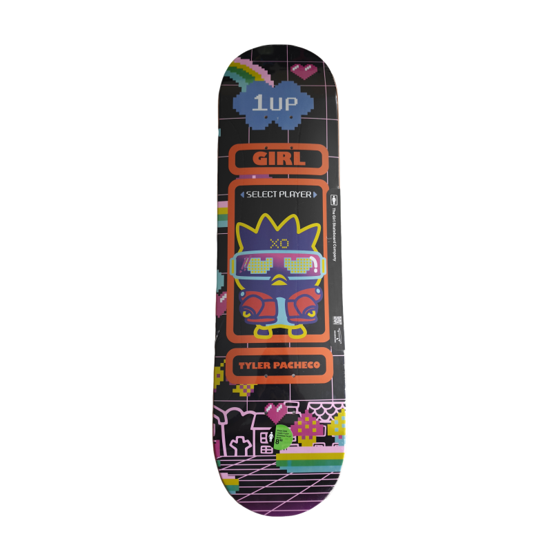 101 Girl Skateboards Tyler Pacheco x Badtz-Maru Sanrio 1UP Pixel Skateboard Deck 8.0" - Image 1