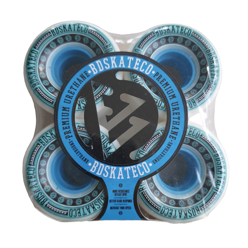 W01 BDSKATECO 85A Premium Skateboard Wheels 4-Pack - Blue/White Urethane - Image 1